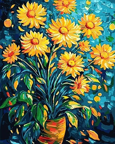 QUITEDEW Paint by Numbers Kit for Adults Flowers,Sunflower Adult Paint by Numbers on Canvas,DlY Oil Painting for Home Wall Decoration 16x20 Inch
