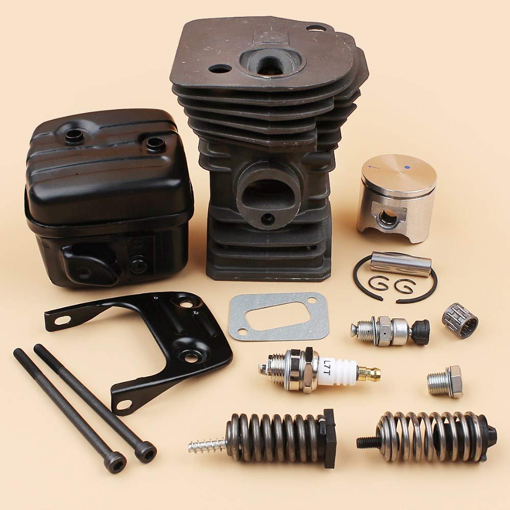 Tiempo Beixi Culata Pistón Silenciador Soporte Perno Muelle antigolpes Buffer Kit Compatible con Husqvarna 340 345 (42 mm) Motosierra Motor Motor Parts