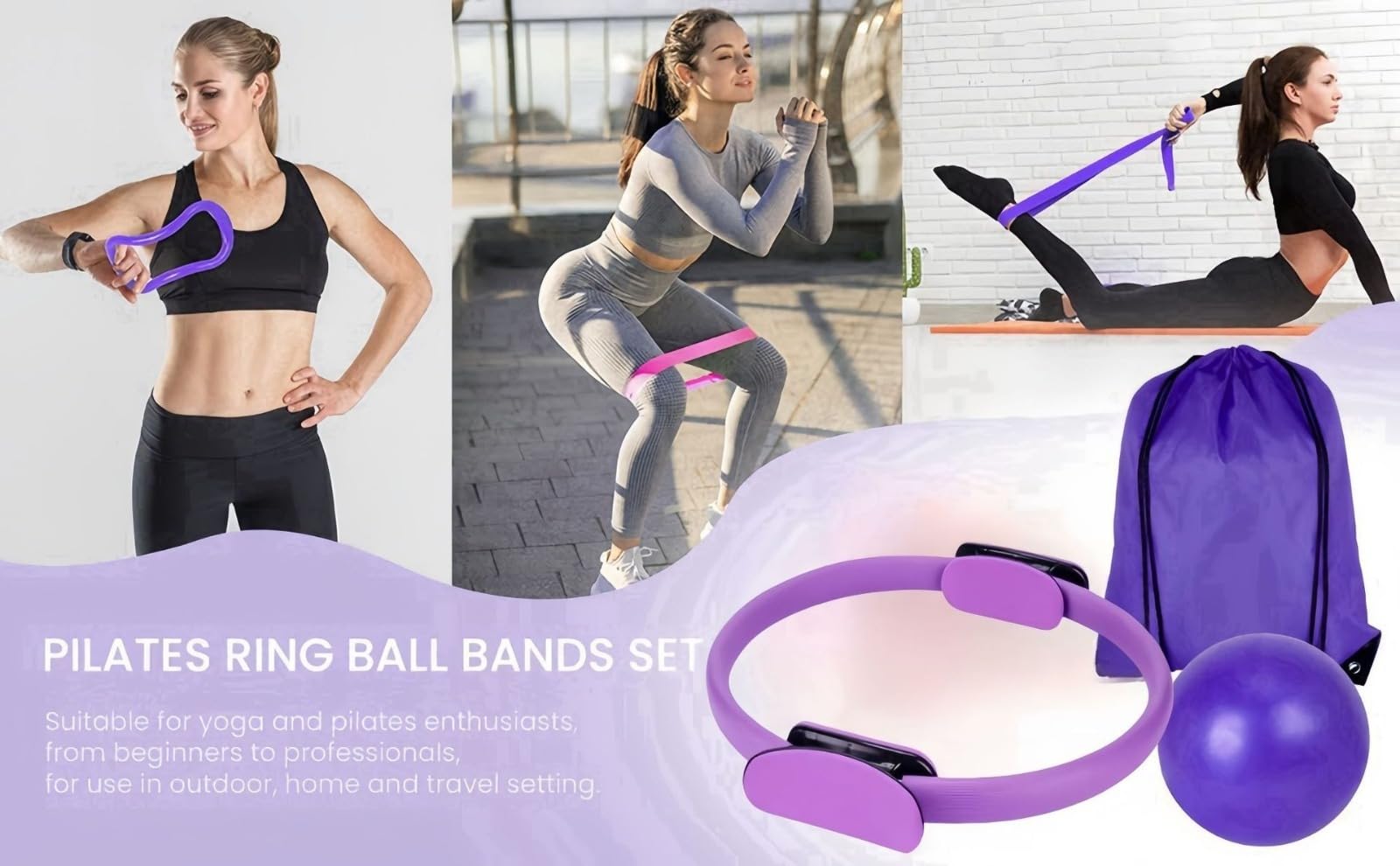 INLANDSIS Set di Cerchio Yoga Pilates da 13 Pezzi, Kit di Anelli Pilates, Set di Fitness per Allenamento a Casa, Accessori Yoga Completi con Borsa per Un Facile Riposto