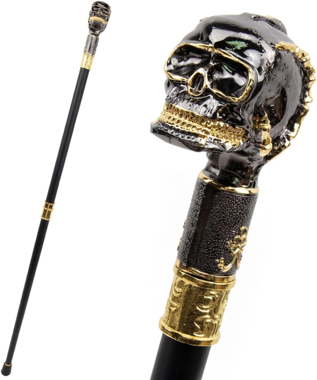 35.42 in Black Golden Skull Head Steampunk Walking, Cane Fashion Walking Stick Gentleman Crosier Knob Stick