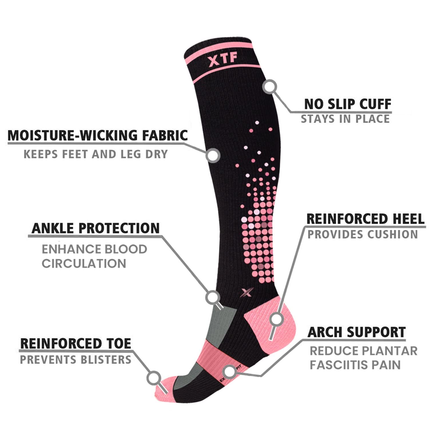 Extreme Fit Compression Socks Knee High - Made for Running, Athletics and Pregnancy - 3 Pair