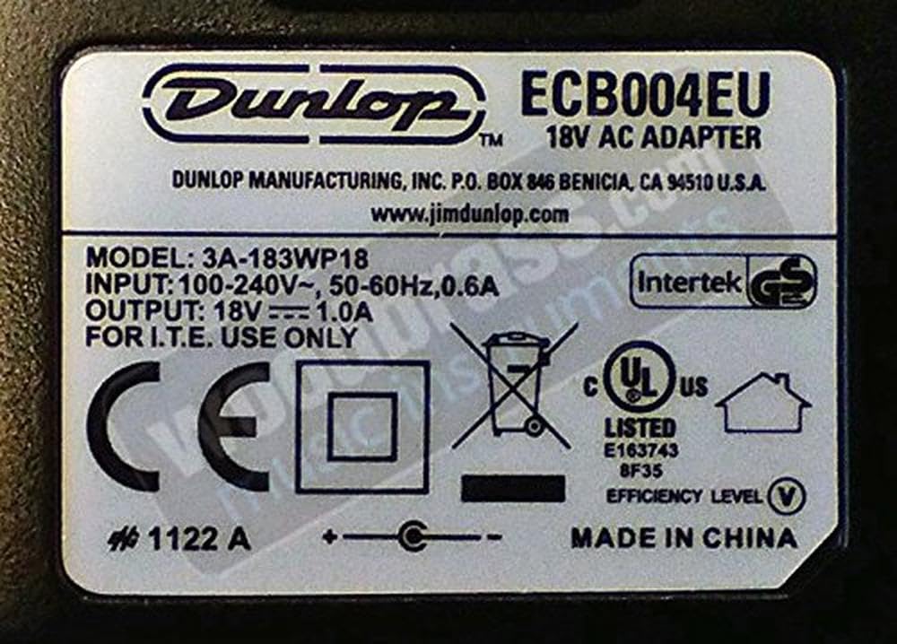Dunlop ECB004 18 V AC Power Adapter