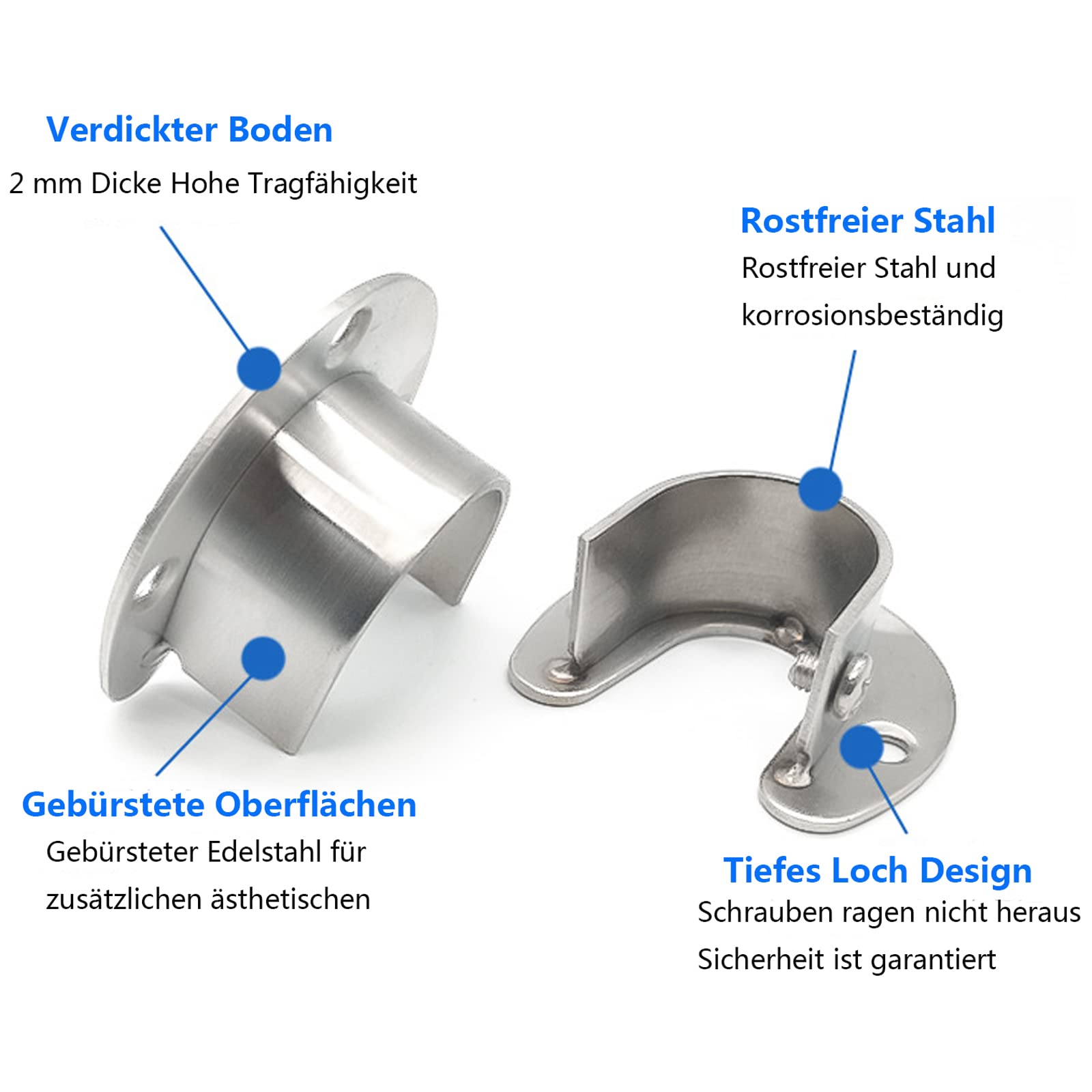 WUDQIJI Clothes Rail Round Tube Bracket, 4 Pieces, 25 mm Clothes Rail Holder, Clothes Rail Holder, U-Shaped Brackets - Image 2