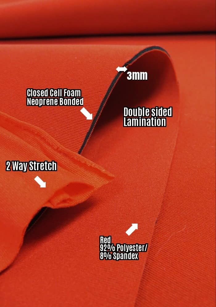 BIGZFABRIC® Neoprene Bonded Sponge Waterproof Wetsuit Fabric Red 3mm Thick Sold by The Foot and Yard (1 Yard)