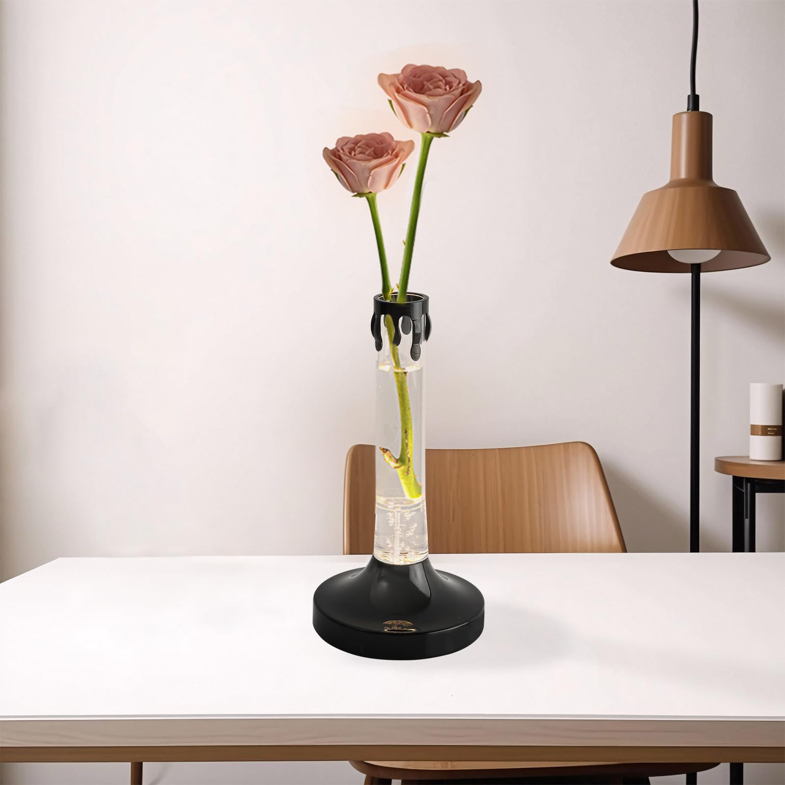 FinLuxEsti Bedside Lamps,2-in-1 Vase and Night Light,3 Color Stepless Dimming Flower Lamp,Wired USB Table Lamp for Bedroom,Restaurant,Bar,Office(Black,Flower Not Included)