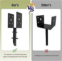 Vista 5 de Anclaje de Poste de Concreto 4x4, 4 Piezas (Diámetro Interior 3.6"x3.6") Soporte de Poste de Valla en Forma de U, Estaca de Tierra, Metal Negro