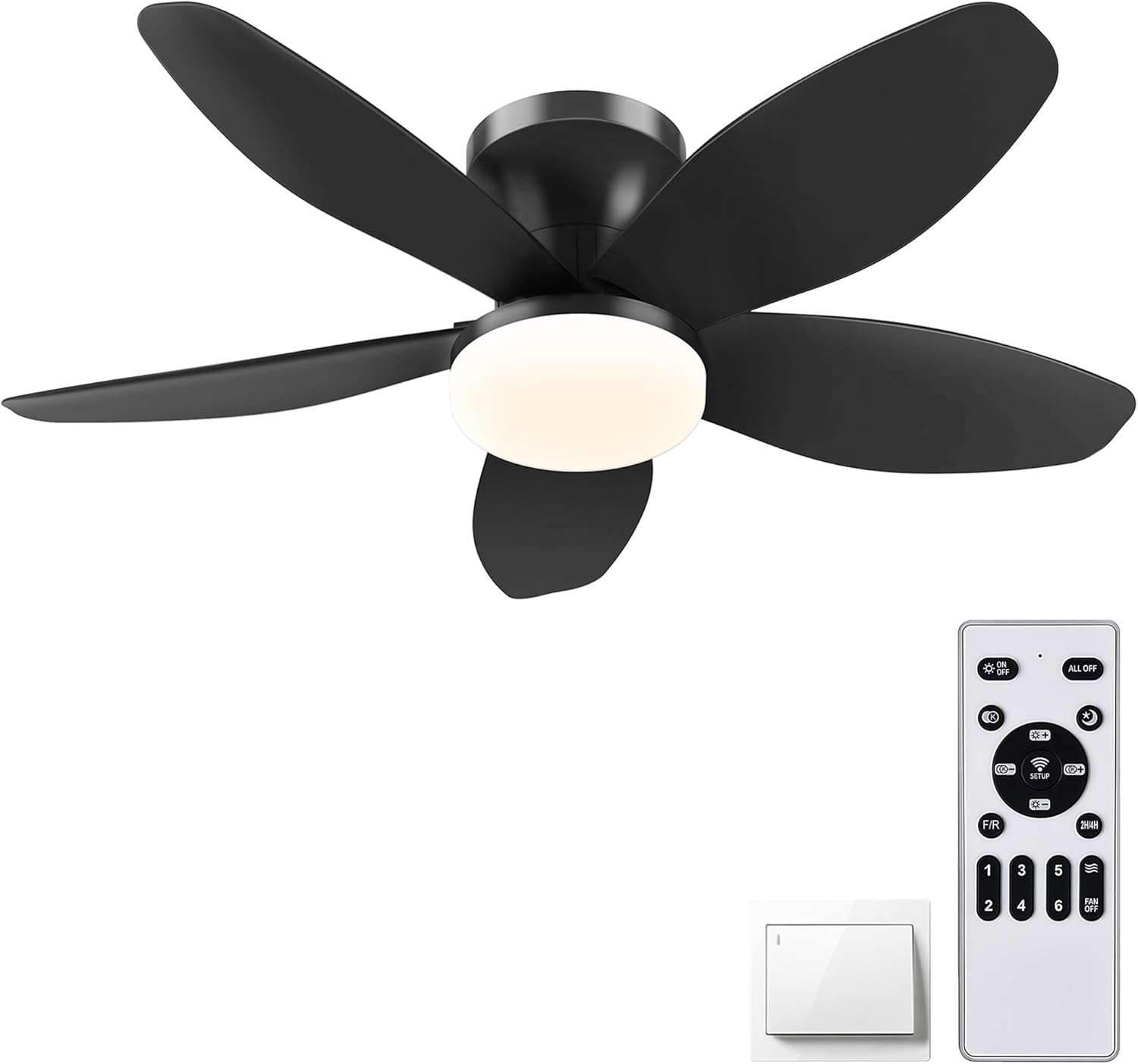 36" Low Profile Ceiling Fan with Lights & Remote, 6-speed wind, Dimmable 3-Color LED, Reversible DC Motor,Timer, Memory Function for Bedroom/Living Room/Patio Use (Black) Black 36in