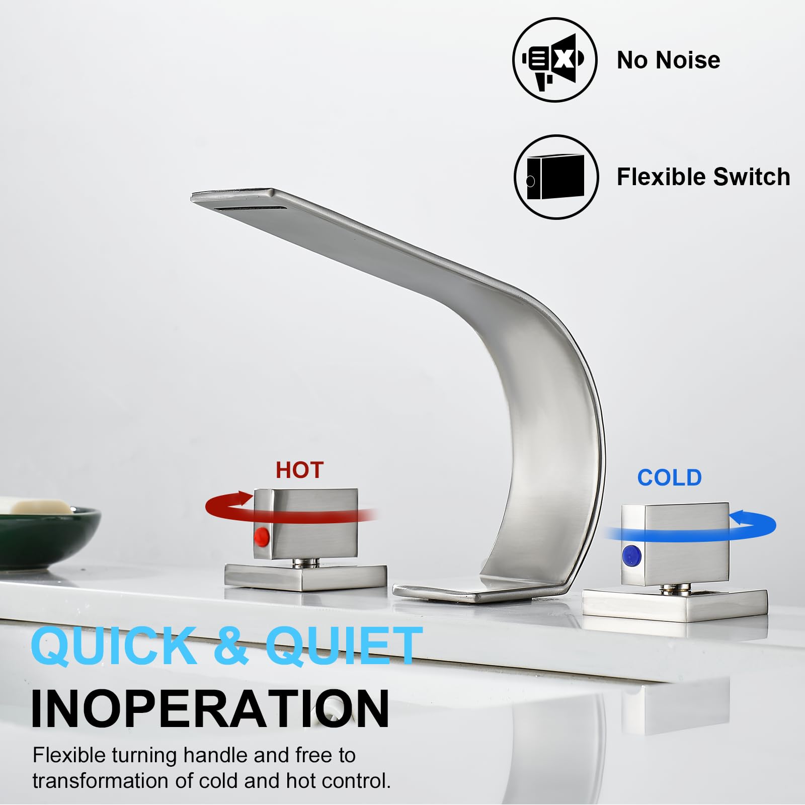 AVSIILE Robinet De Salle De Bain à DEL à 3 Trous, Cascade Dorée Brossée, Robinet De