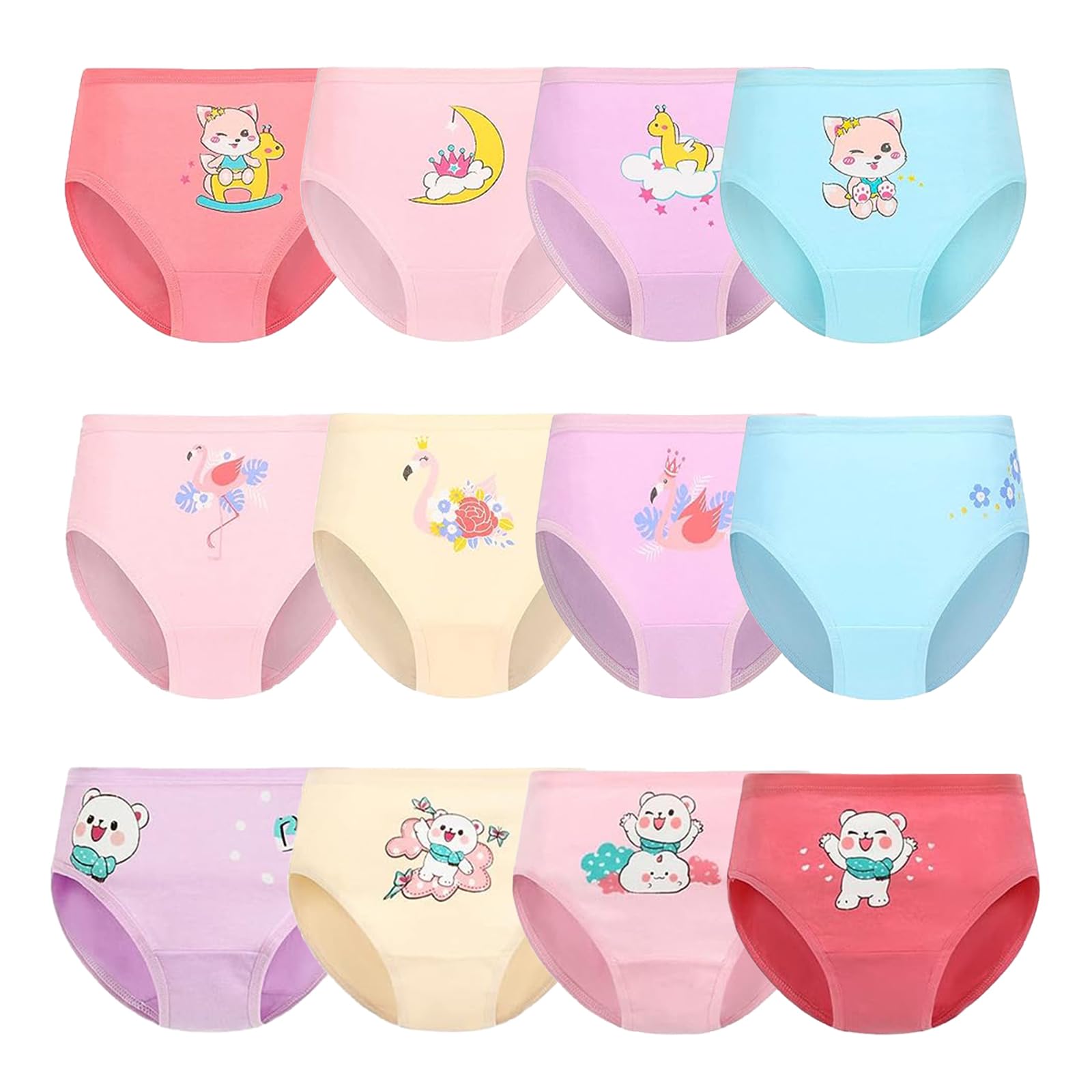 12 Pcs Bragas Niñas,Braguitas para niños/Calzoncillos de algodón para niñas Ropa Interior(F3,3-4Years)