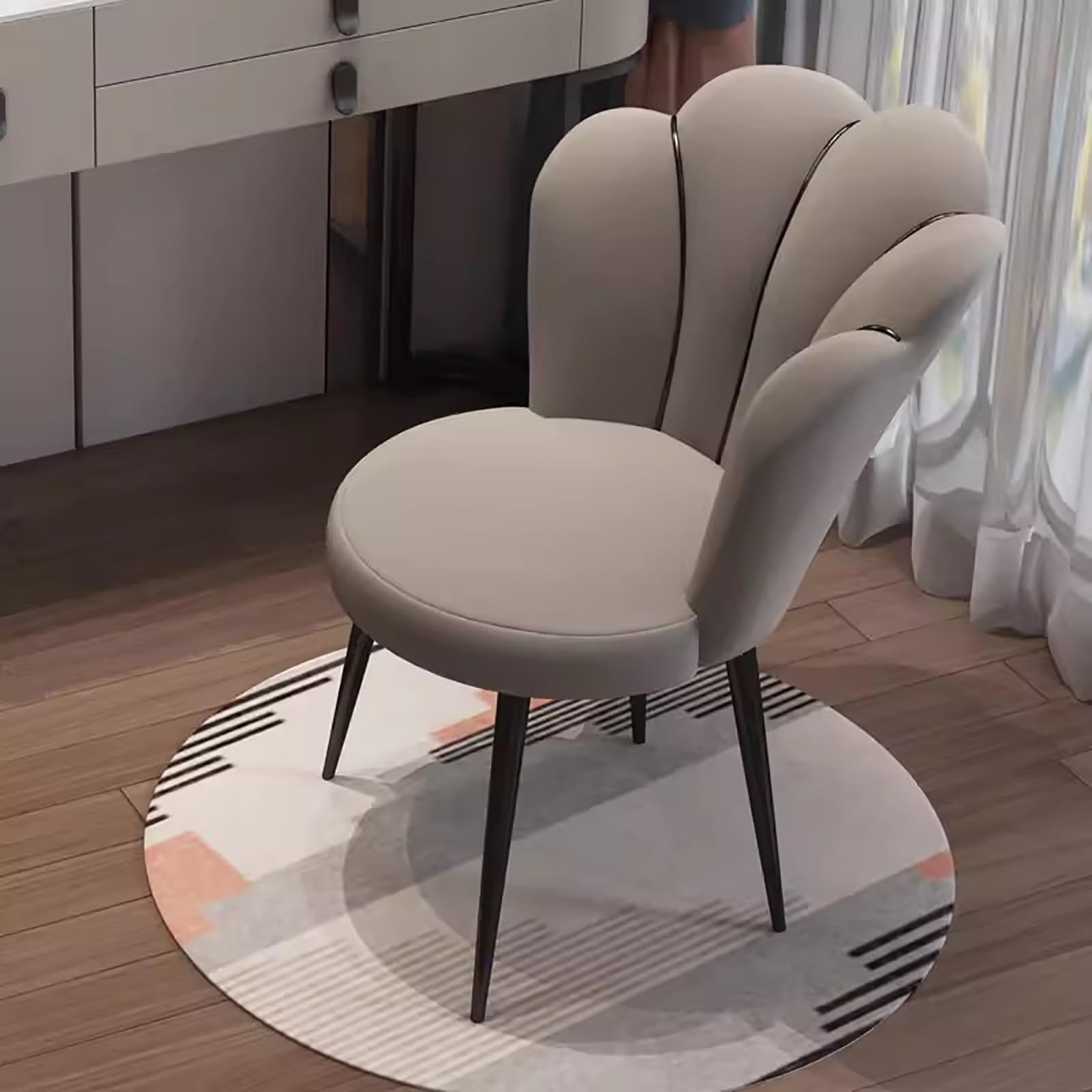 Silla de tocador de terciopelo con patas de metal para dormitorio y salón