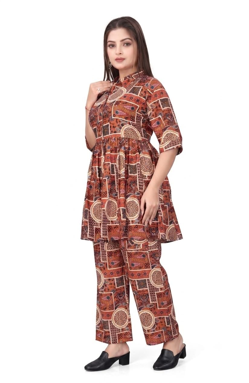 New Women’s 2-Piece Co-Ord Set In Cotton Rayon Top And Bottom For Daily Travel Brunch Vacation And Ethnic Fusion Stylish Outfit Red-picture-11