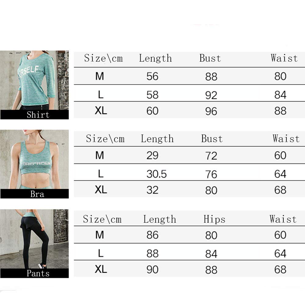 Fitness Jogger dres 3-częściowy, stroje do jogi dla kobiet, sportowe siłownie bieganie podkoszulki, sportowy obcisły strój koszula biustonosz i spodnie, zestaw odzieży sportowej, zielony, M