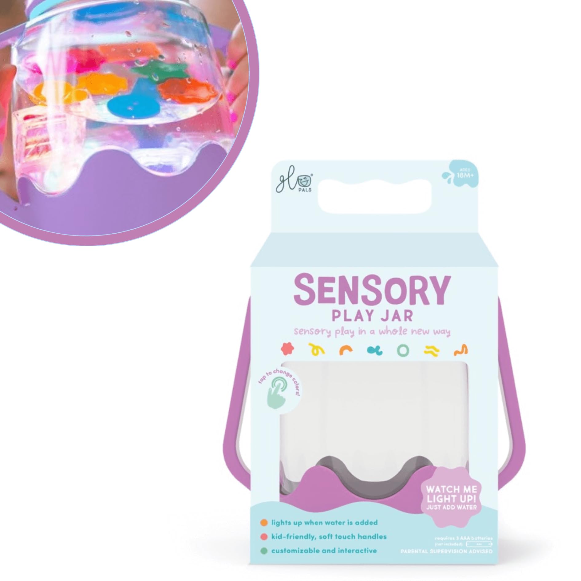 Glo PalsLight Up with Water Sensory Play Jar - Sensory Toys for Girls & Boys 18 Months & More (Purple)