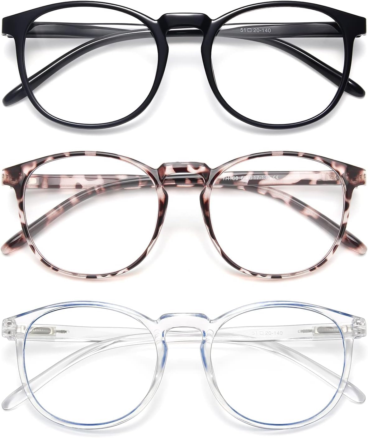 IBOANN Chic & Comfy Blue Light Glasses for Women - 3-Pack Round Frames, Screen-Ready Style with UV Protection Coating