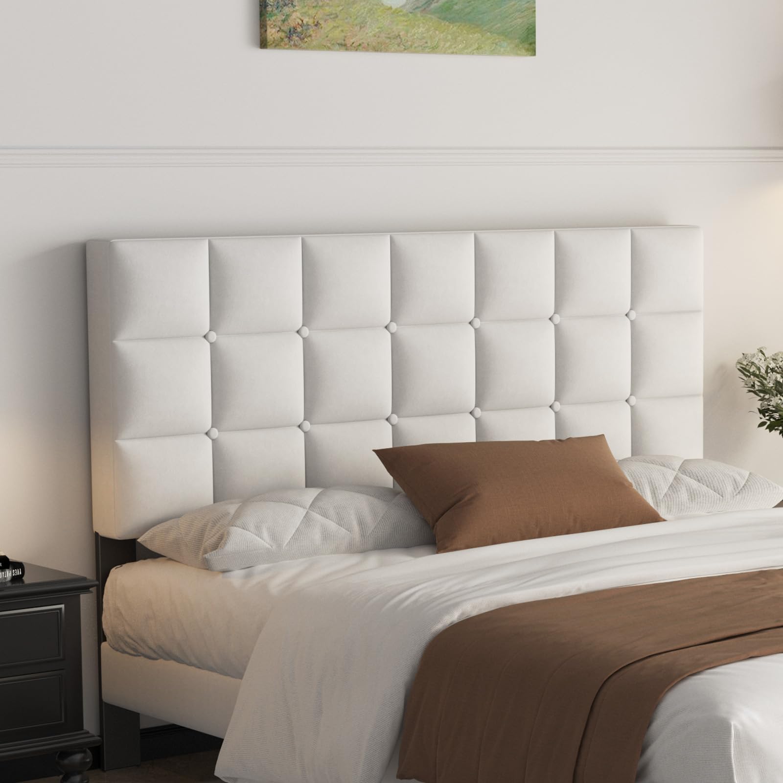 Yocreat Letto imbottito 120 x 200 cm, letto matrimoniale, telaio con testiera e rete a doghe, telaio del letto altezza 30 cm, bianco