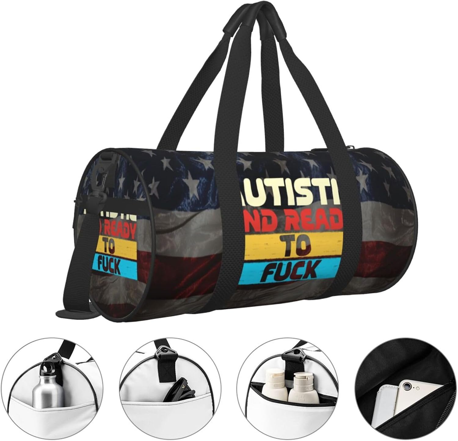 Autistic And Ready To F-Ck Duffel Bag Gym Bag Travel Sports Tote Large Foldable Beach Swim Yoga3