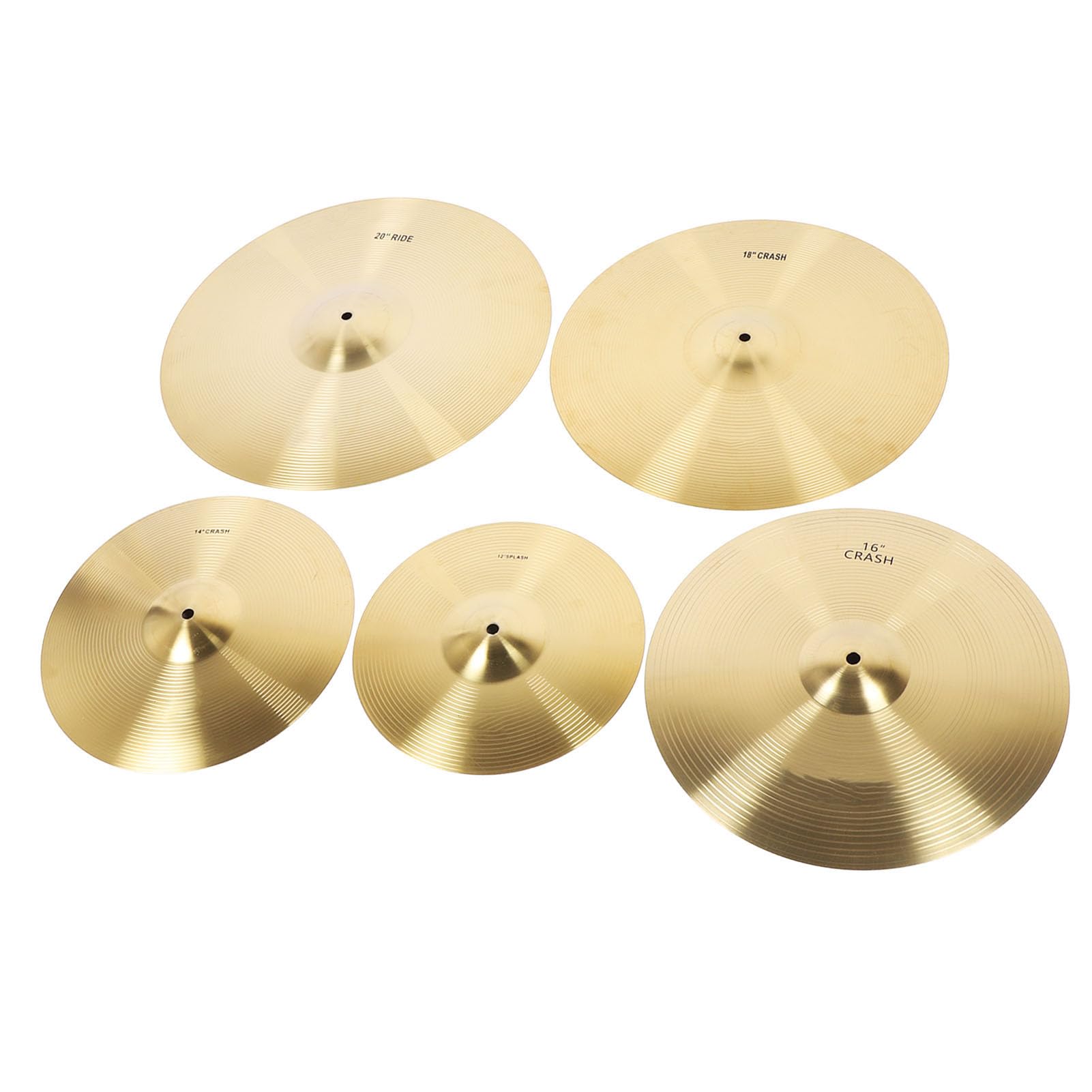 Dpofirs Set di Piatti in Ottone di Squisita Fattura con Feedback Sonoro Migliorato per Esercitarsi con la Batteria - Set da 5 Pezzi 12 Pollici 14 Pollici 16 18 20 per Percussionisti
