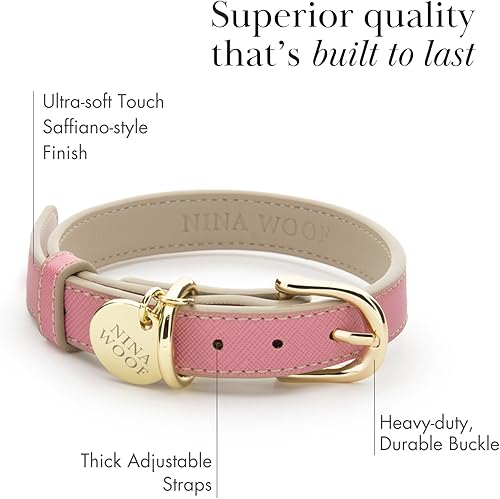 Miniatura 2 de NINA WOOF Rio Collar de cuero vegano para perro, collar acolchado de lujo con hebilla ajustable, collar para perros, collar para perros pequeños a