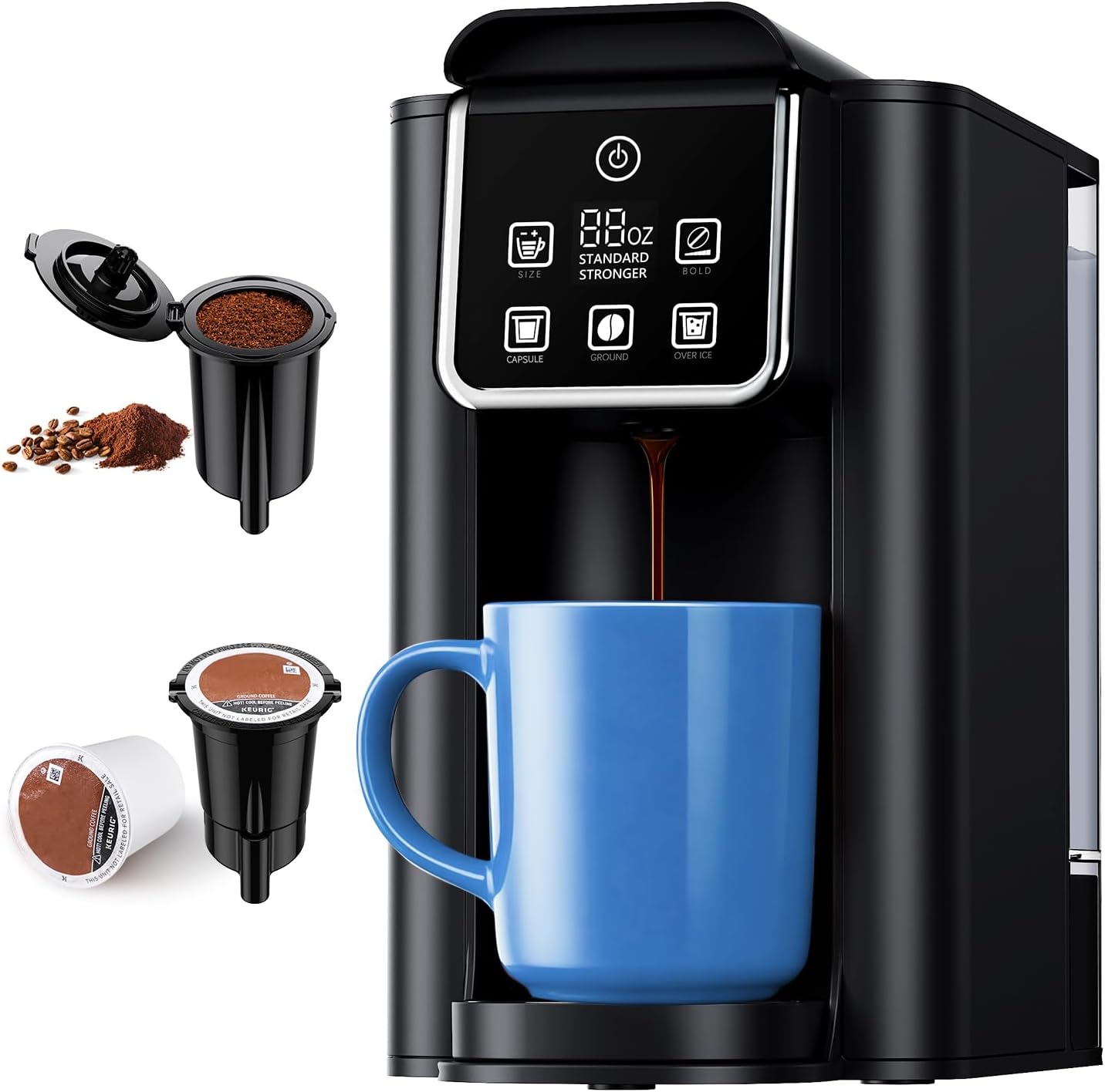 SHARDOR Single Serve Coffee Maker 2.0, Hot and Iced Coffee Machine for K Cup Pods & Ground Coffee, 6 to 14 oz Brew Sizes, 50 oz Removable Water Tank, Bold Brew Setting, Stainless Steel, Black Matt Black