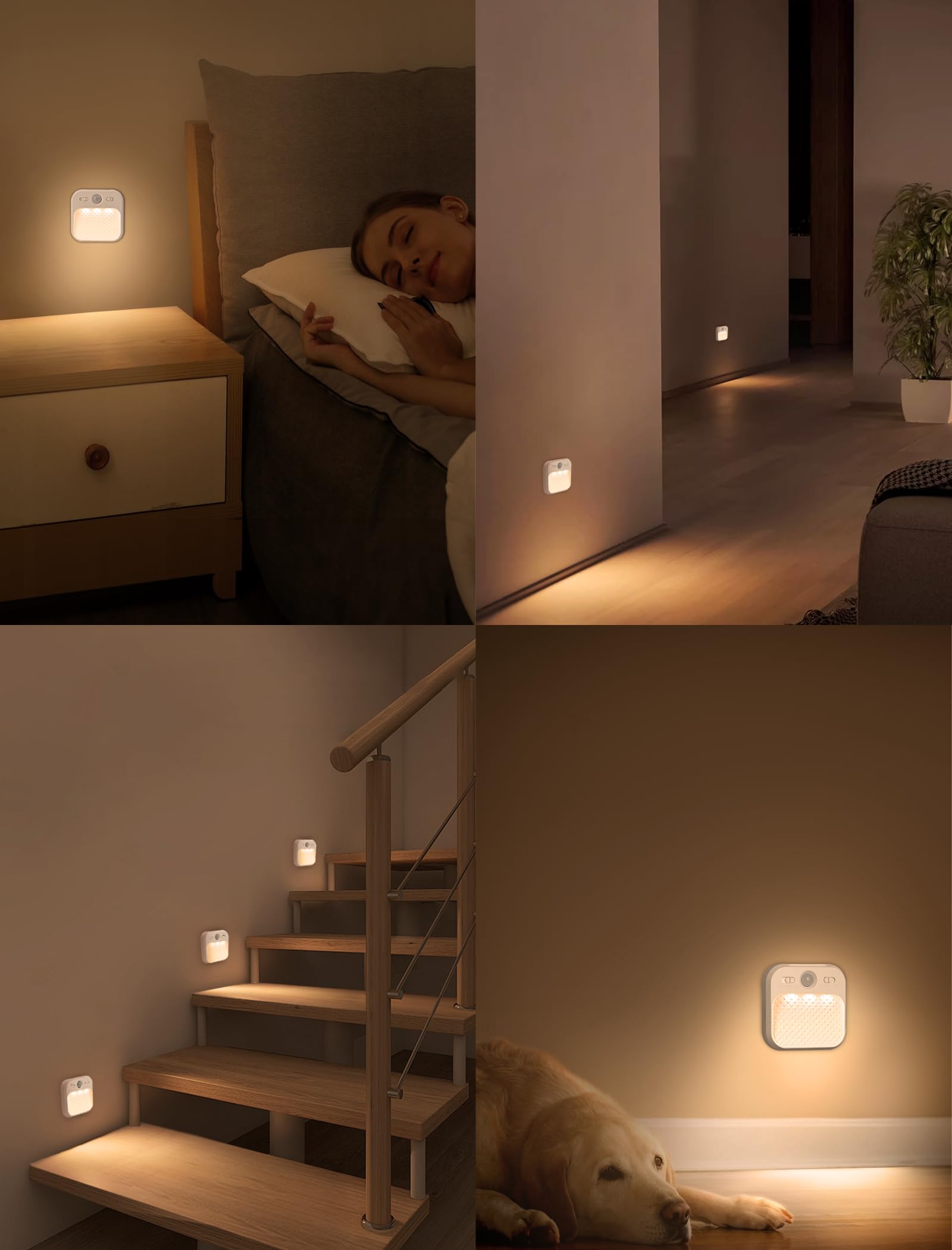 MERTTURM Lampe Detecteur de Mouvement Interieur[30 Jours en Veille], Veilleuse Enfant LED avec 3 Couleurs de Lumière, Magnétique Adhésive pour Couloir, Escalier, Chambre, Salon, 6 pièces