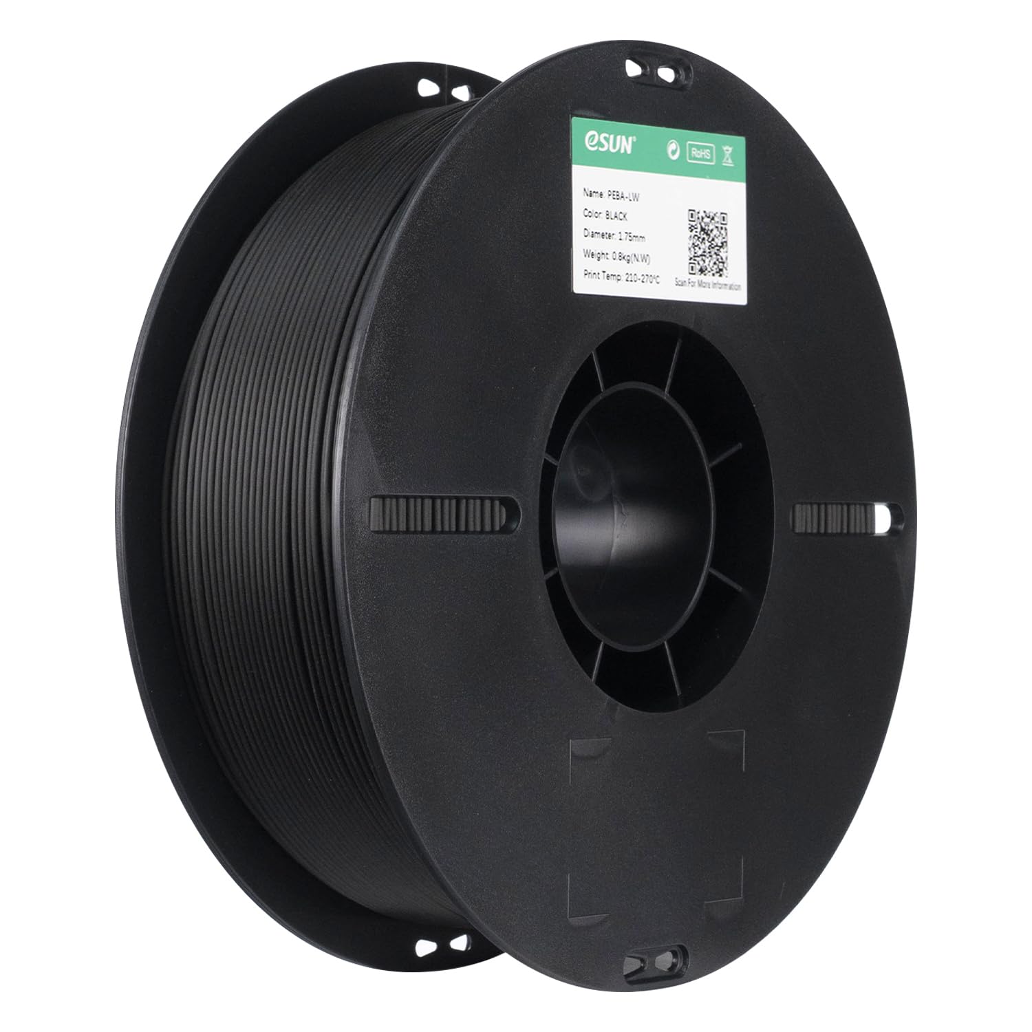 eSUN Filamento PEBA-LW Flexible para Impresora 3D 1,75 mm, Precisión ±0,05 mm, Bobina 0,8 kg, Material de Alta Resistencia para Impresión 3D, Negro