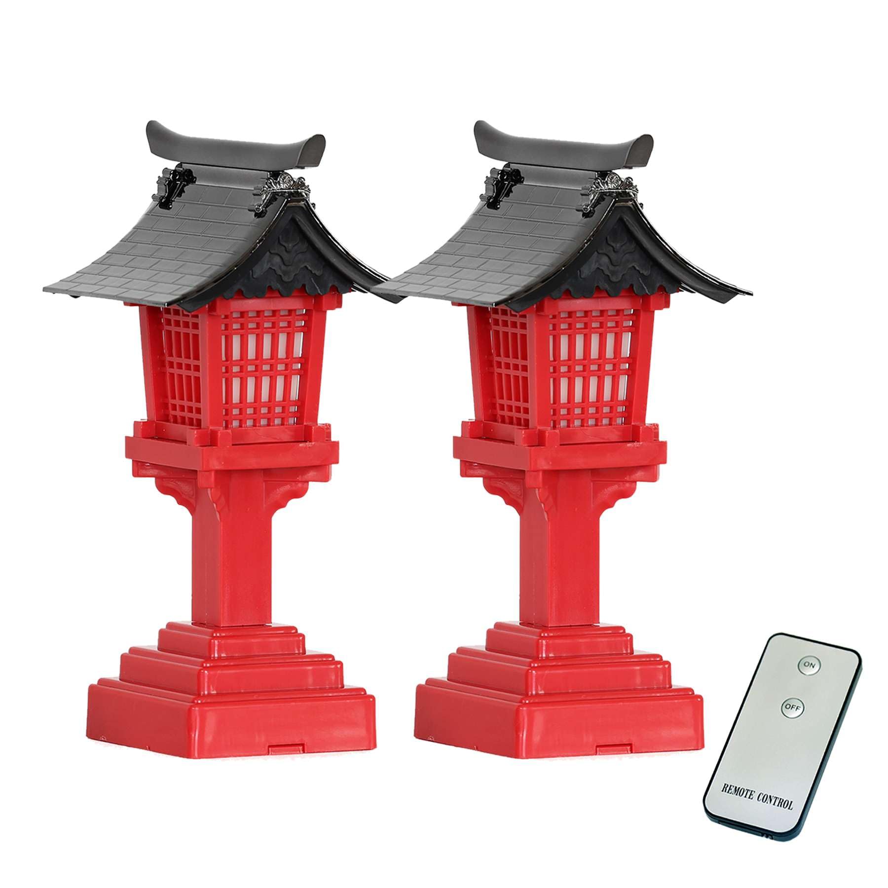 Amazon｜やまこう リモコン付 LED 灯篭 ゆらぎ 一対 朱塗 黒屋根 高さ