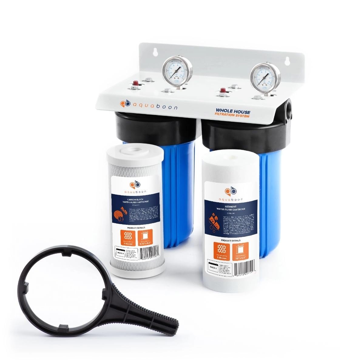 Aquaboon 2-Stage Whole House Water Filter System with 5 Micron 10x4.5 House Water Purification Reducing Sediment and Odors, Carbon Chlorine Reduction