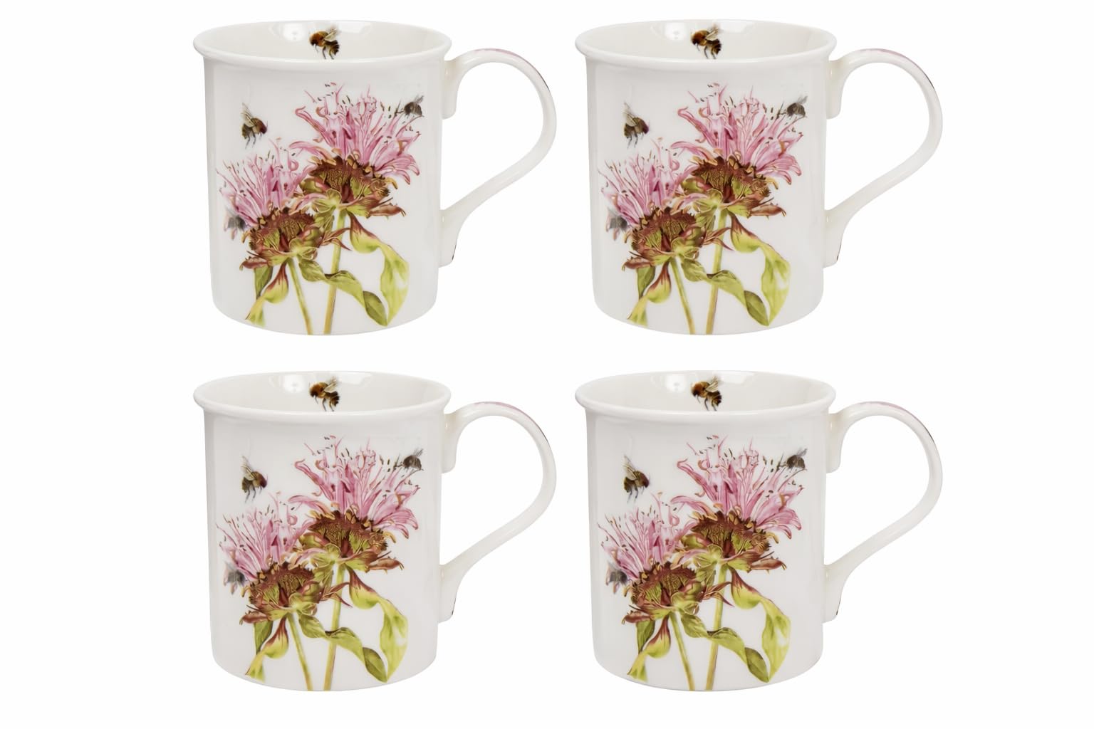 Tamersgifts Bergamot Flower & Bumblebee Fine China Mugs, 300ml, Set of 4