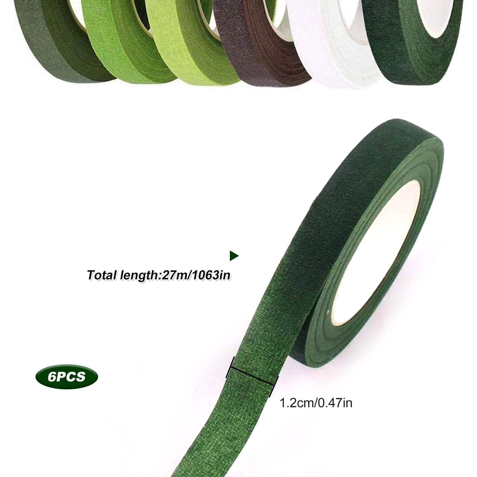 Qincling - Nastro per fioristi, 3 rotoli, colore verde scuro, per avvolgere gli steli e creare bouquet, 27,5 m (3 pezzi, verde scuro