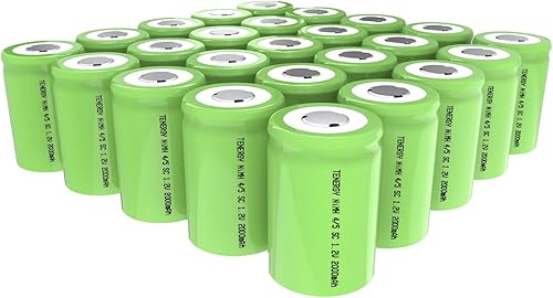 Tenergy 4/5 SubC 2000mAh NiMH Baterías Recargables, Parte superior plana - Paquete de 25