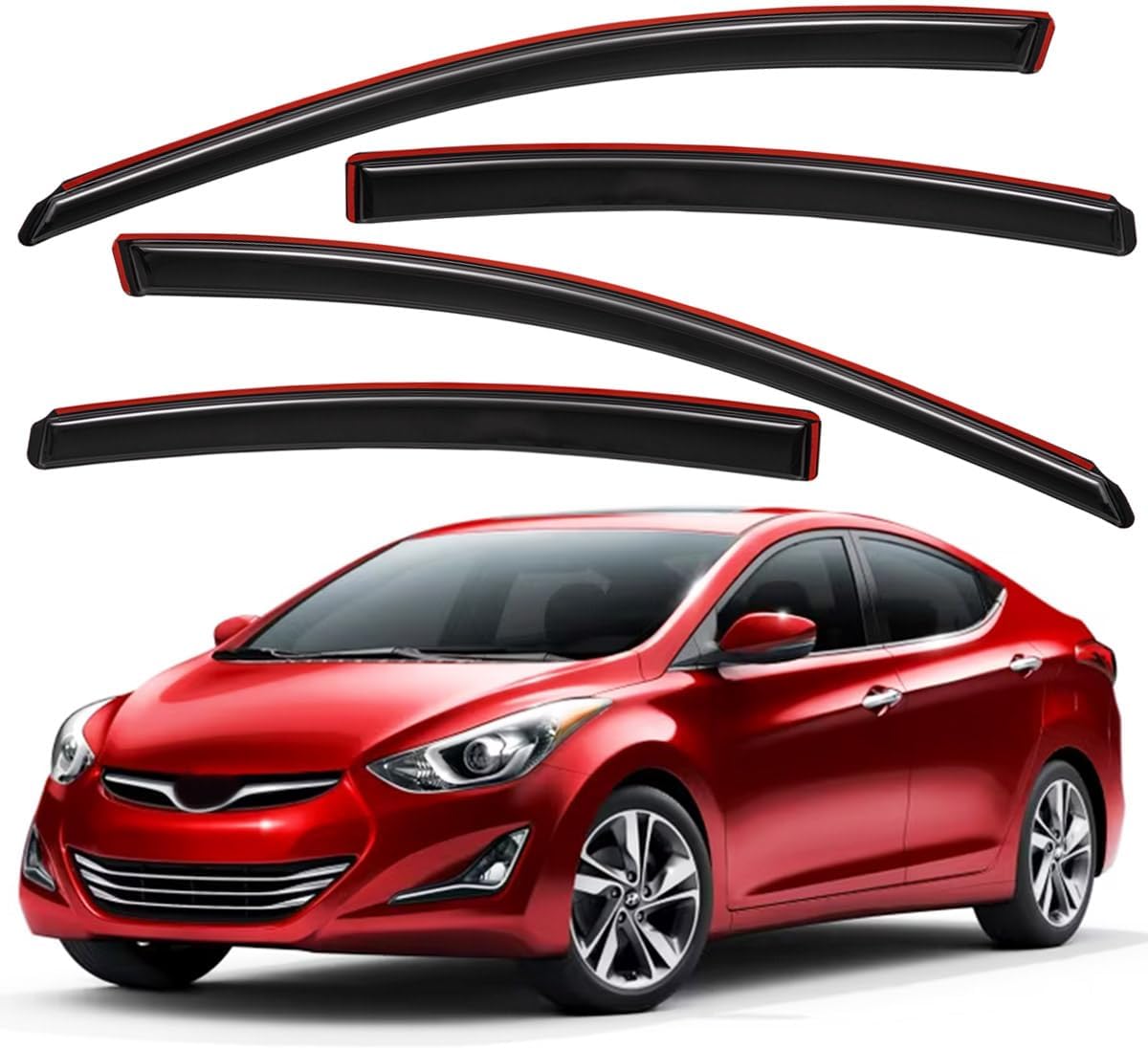 Lightronic WV194471 in-Channel Side Window Deflectors & Visors Vent Rain Guards, Dark Smoke, 4-Pieces Set, Fits 2011-2016 Hyundai Elantra Sedan (EXCLUDES Elantra GT)