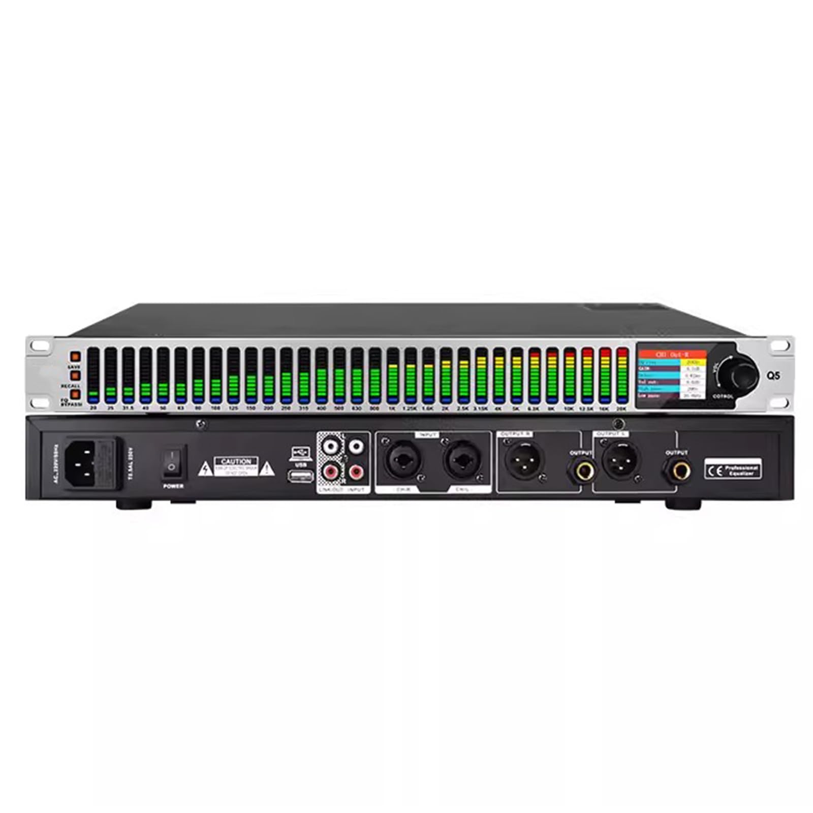 31-pasmowy korektor graficzny stereo do domowego audio, 2-kanałowy wzmacniacz, wyświetlacz spektrum LED, 16 zaprogramowanych efektów, automatyczna redukcja szumów