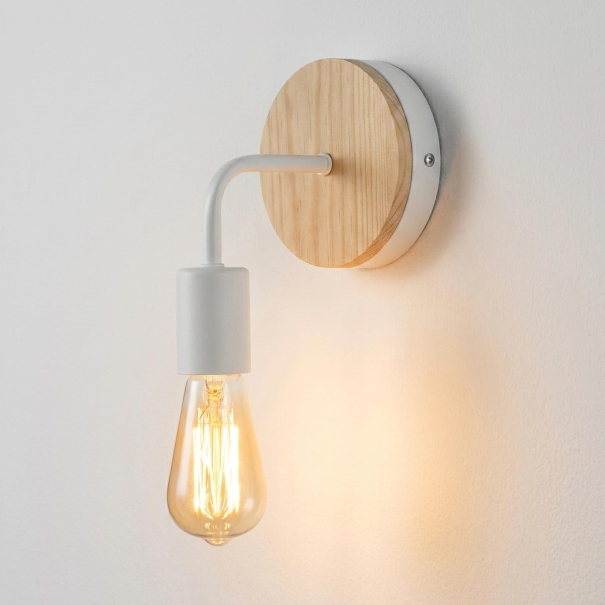 LEDSone Vintage Wood Wall Lamp, White E27 Sconce Lights, Industrial Rustic Wall Lighting for Living Room, Bedrooms, Hallway, Stair