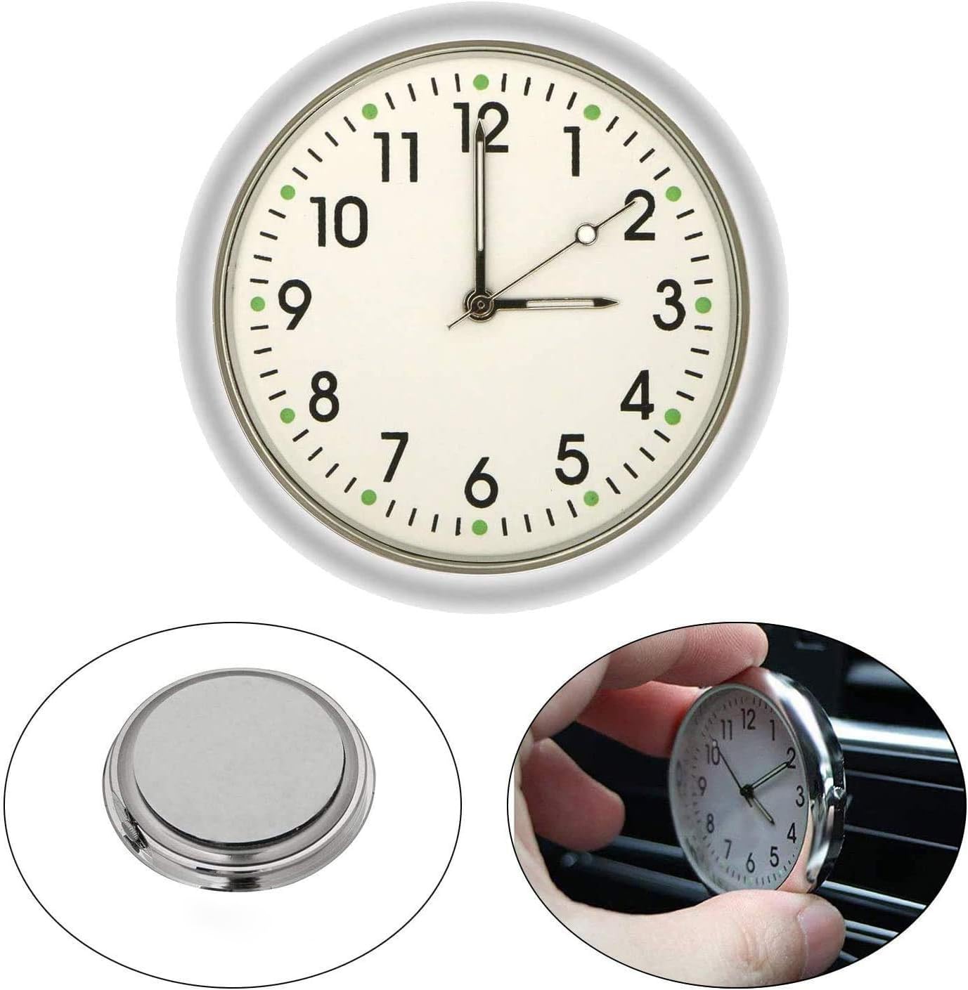 THE WHITE SHOPTHE WHITE SHOP Stick On Analog Car Clock, Mini Tiny Small Luminous Car Vent Clocks Watch for Dashboard Boat Bike Home (Color : White)