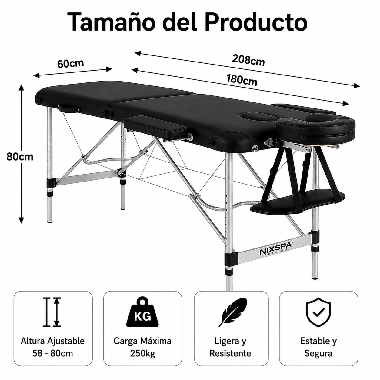 Camilla de Masaje Plegable – 2 Zonas, Altura Regulable y reposacabezas ergonómico – Camilla portátil Profesional para Fisioterapia, estética y SPA con Bolsa de Transporte
