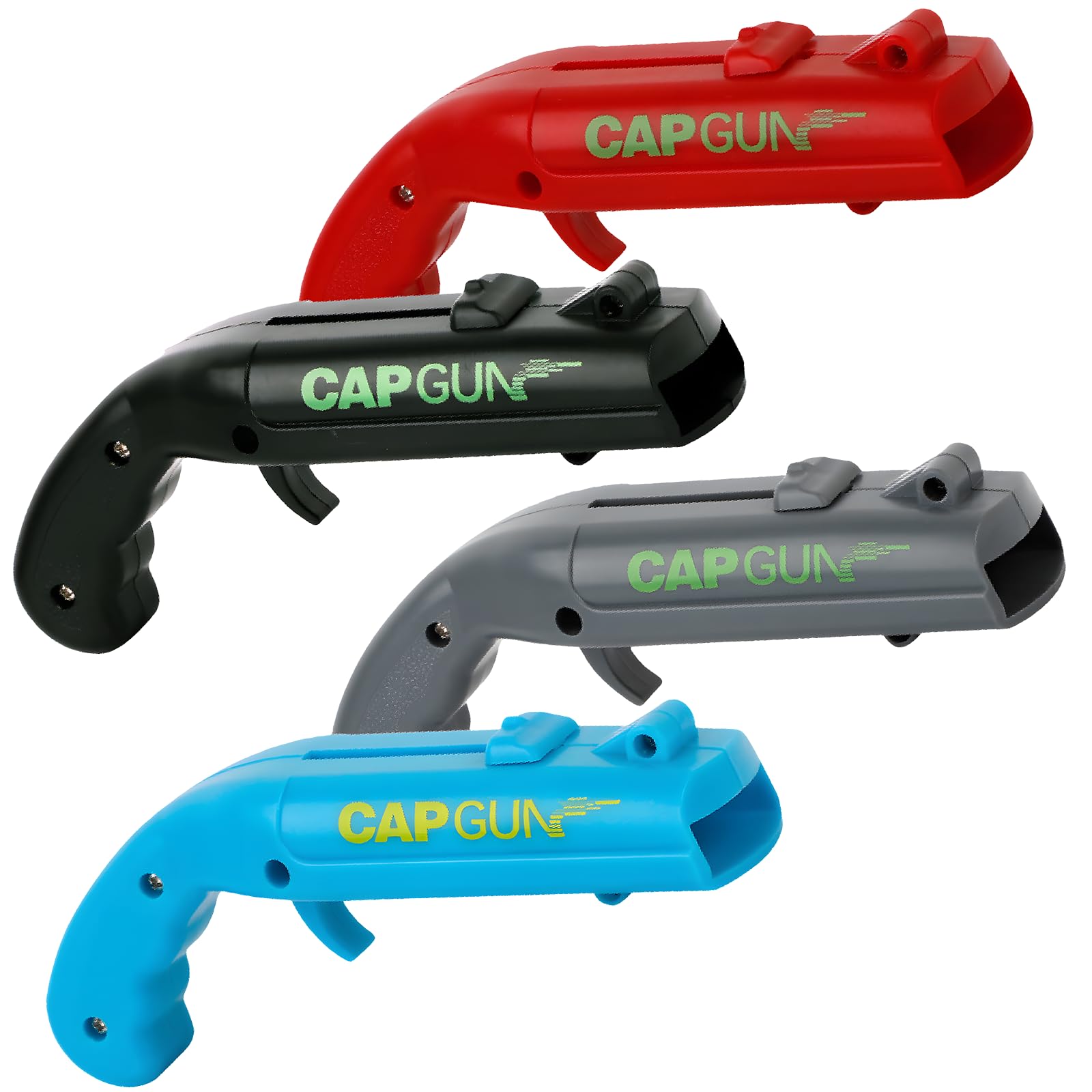 Cap Gun Bottle Opener with Shooting Fun, Creative Novelty Gadget, Perfect Holiday Gift for World Cup Watch Parties, Barbecues, Swimming，Camping and Gatherings (4, Black-Red-Blue-Gray)