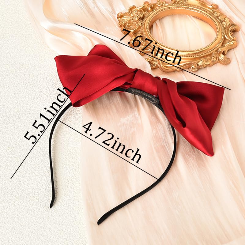Big Knotted Bowknot Hairbands with Bow Hair Accessories - Non-Slip Head Bands for Women and Girls, Cosplay Hair Bows in Red image 5