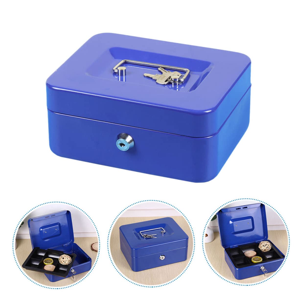 Bleu Boîte à Monnaie Plateau Intérieur avec Serrure, en Métal