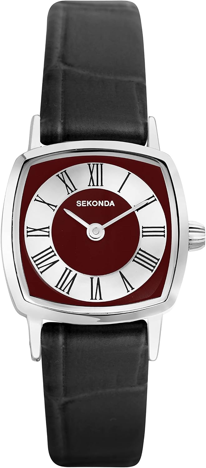 Sekonda Heritage Ladies 22mm Quartz Watch in Red with Analogue Display, and Black Leather Strap 40376, Red, Black