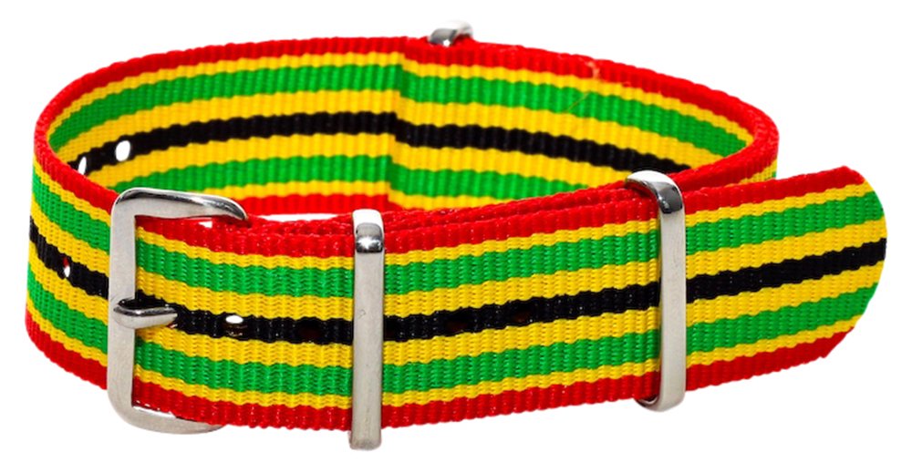 Clockwork Synergy® - Classic SS Nylon Ballistic Watch Band Straps - Yellow/Green/Red/Black - 18mm Interchangeable Replacement Military Watch Strap