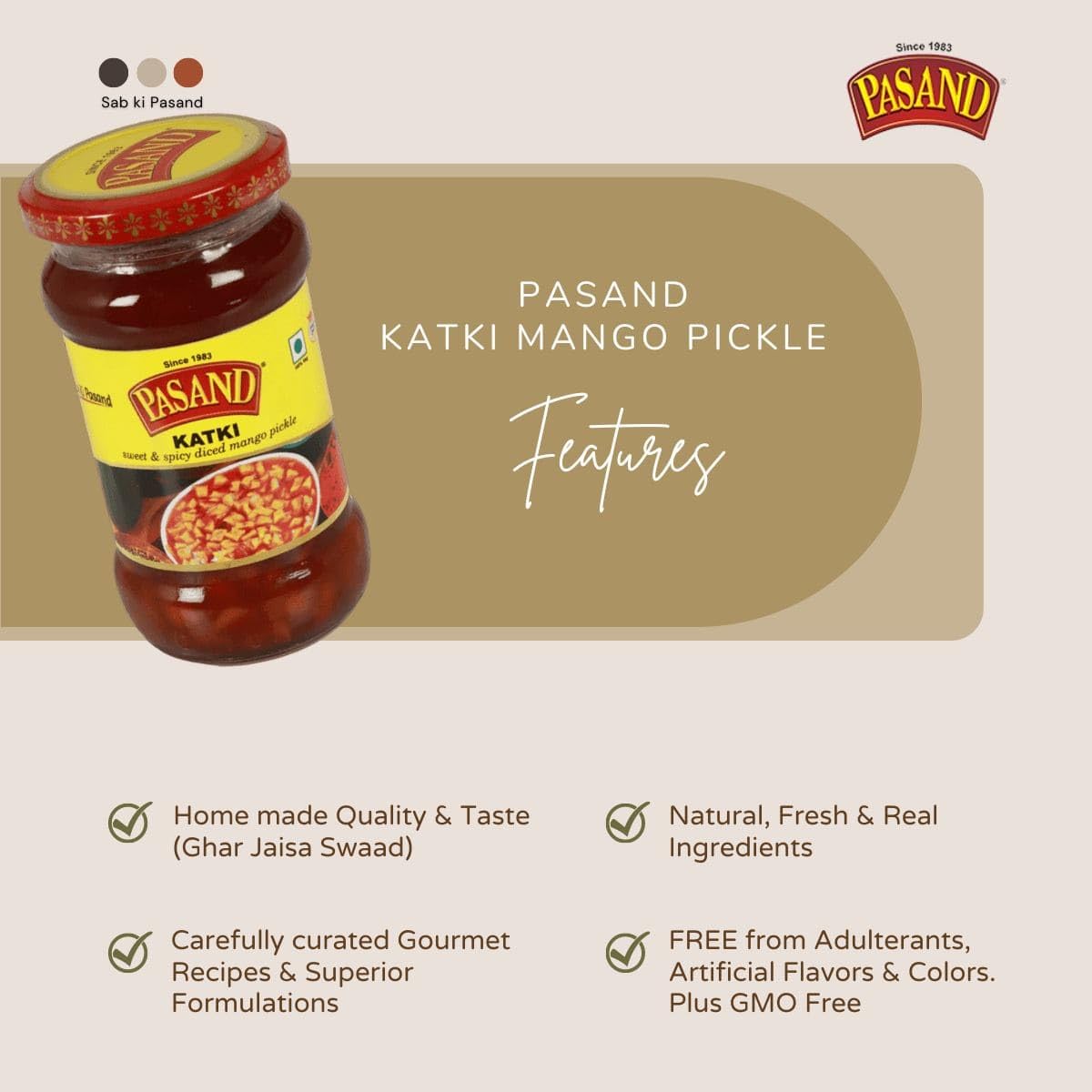 PASAND Katki Keri Pickle 340g | Traditional Gujarati Sweet Mango Pickle | Diced Raw Mango Achar | Authentic Katki Style Pickle | Sweet & Spicy Homemade Taste | Glass Jar