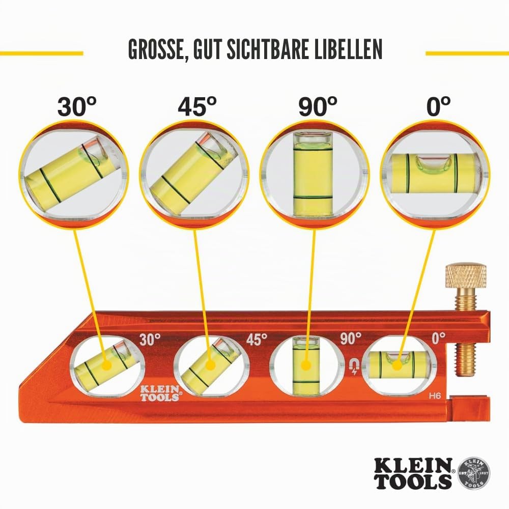 Torpedo Wasserwaage, magnetisch, 4 Libellen für Rohrbiegen & mehr, mit V-Nut & Magnetschiene Klein Tools 935AB4V