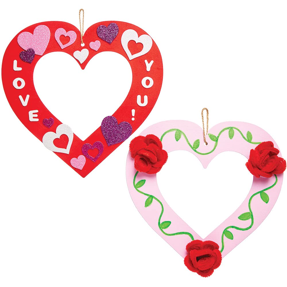 Baker Ross FX500 Couronnes en bois en forme de cœur – Lot de 6, Décorations pour la Saint-Valentin et la fête des mères à faire soi-même.