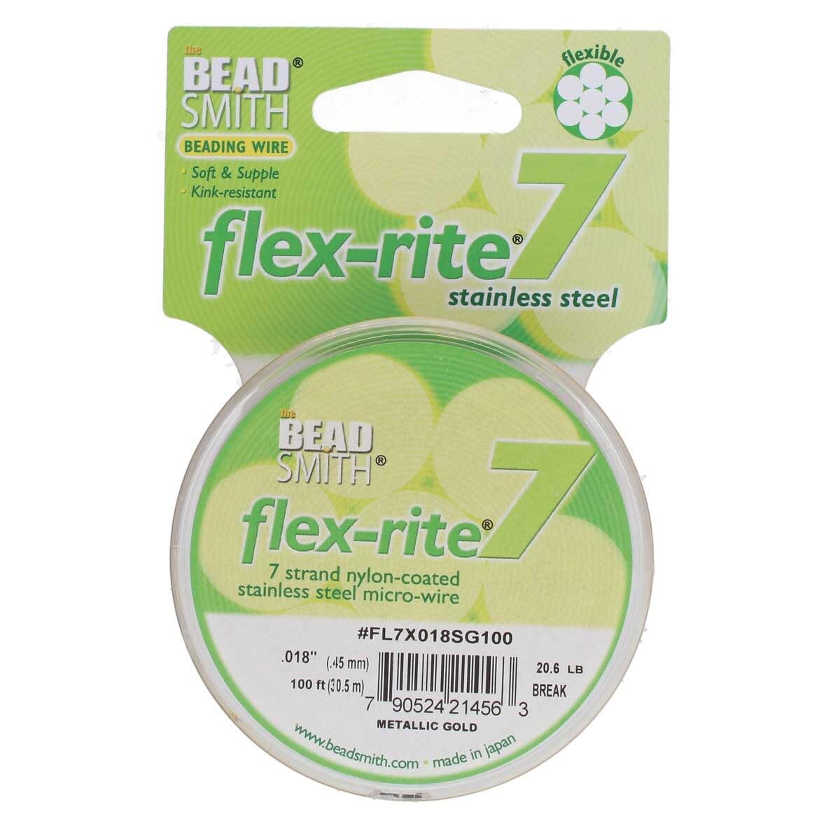 The Beadsmith Flex-Rite 7 Strand Nylon Coated, Stainless-Steel Beading Wire, Jewelry Making Supply (.018 Dia,Metallic Gold - 100 Ft)
