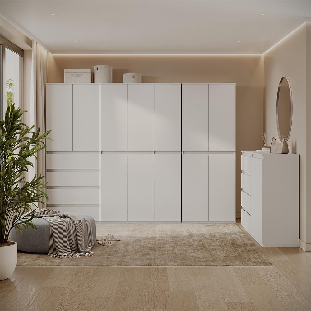 Vicco Armoire à vêtements Claus, Blanc, 111x191.5cm | avec 6 portes, pour le rangement des vêtements et des accessoires