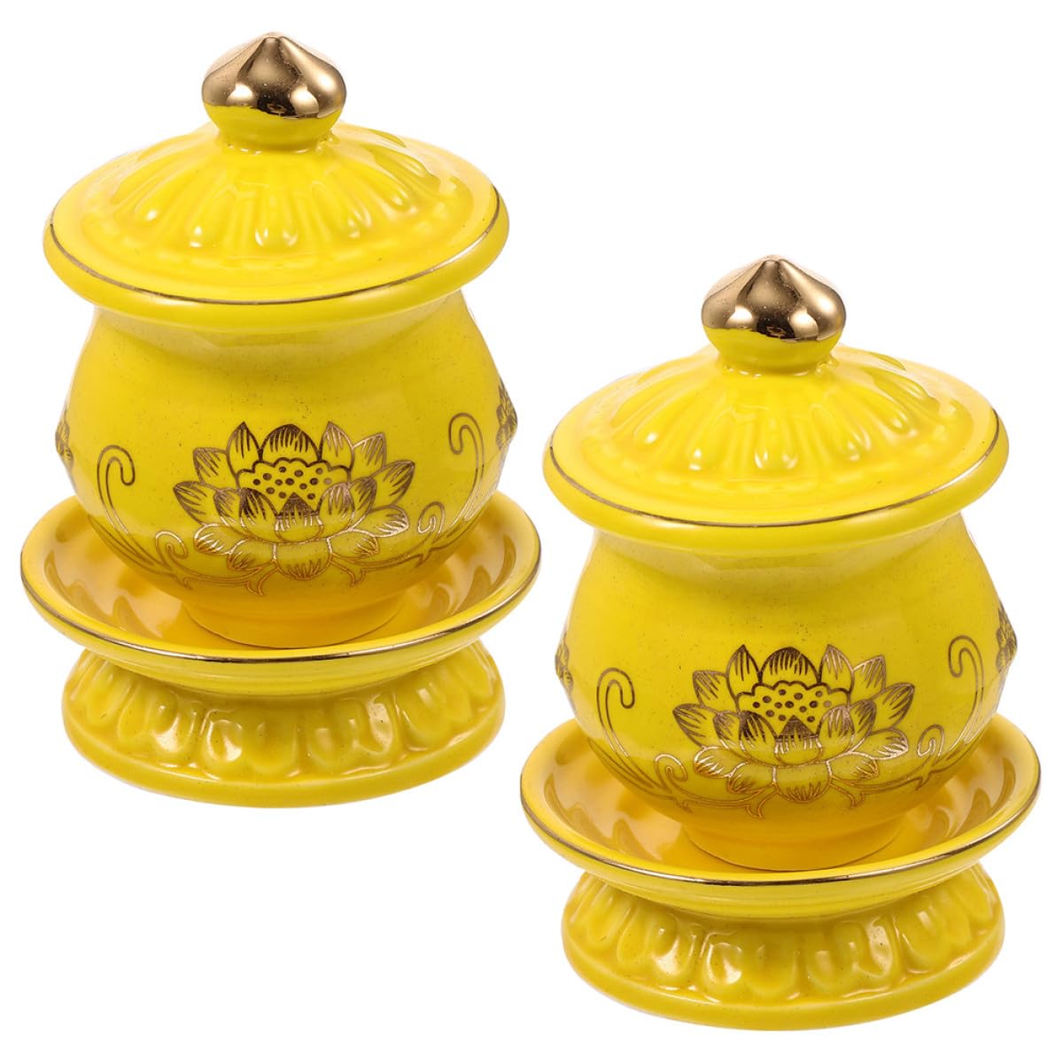 Tasses à eau bénite HEMOTON en céramique jaune | Lot de 2 coupelles rituelles