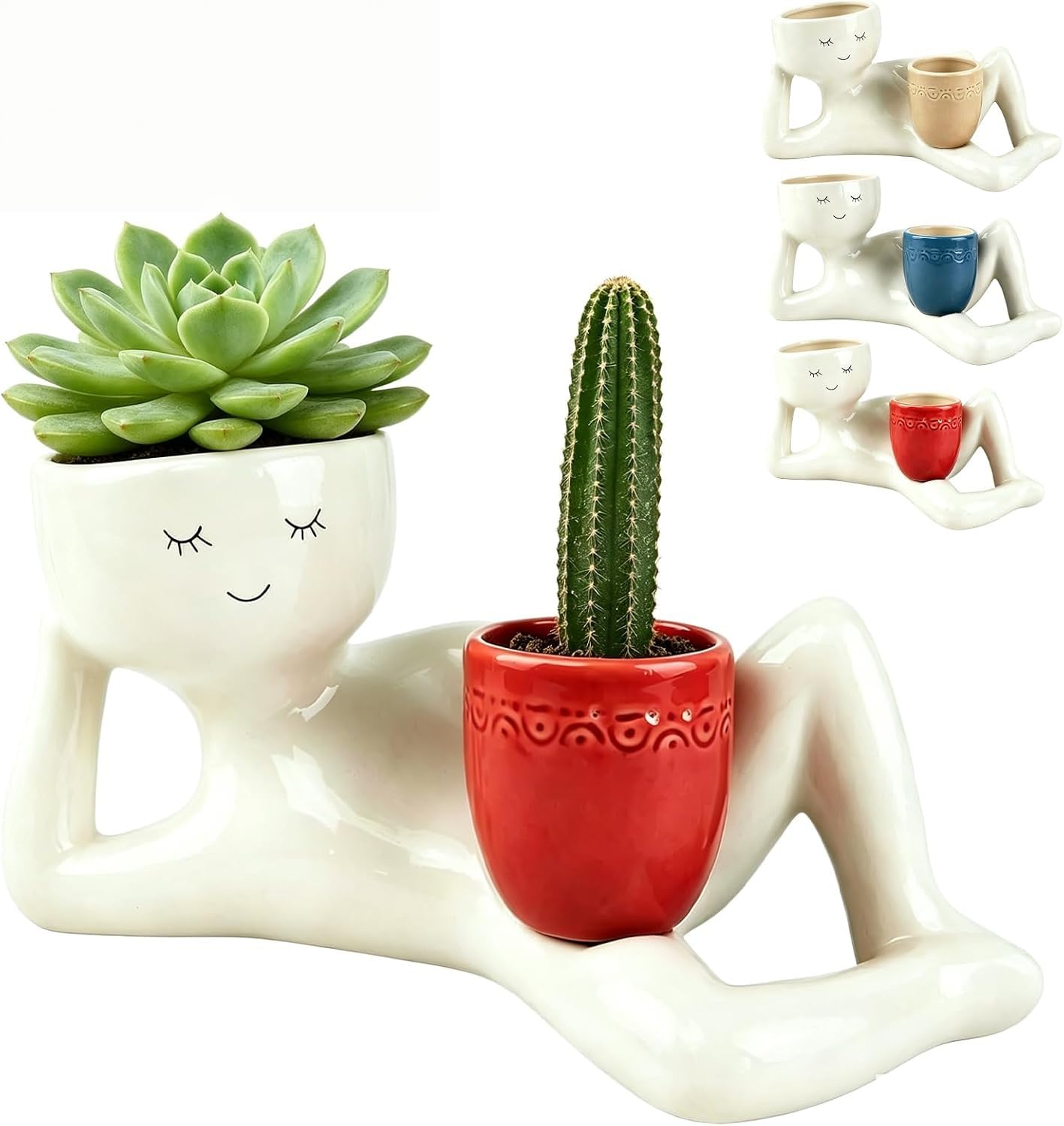 zoocco Lazy Guy Planter Funny Resin Pot with Drainage for Succulents (#C)