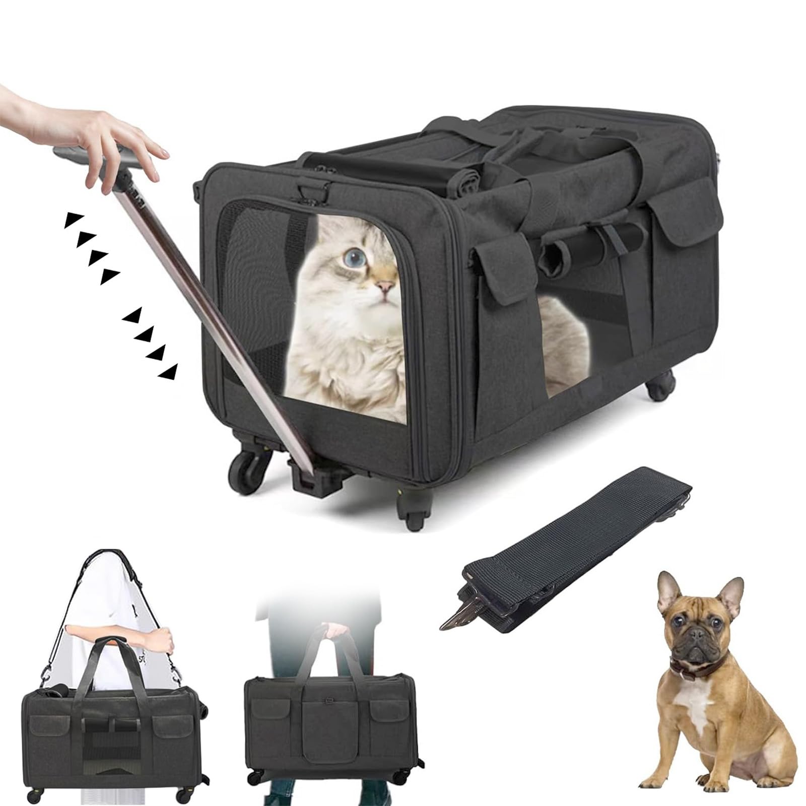 Scatole per il Trasporto di Gatti con Ruote Girevoli Rimovibili, 30L Gatto Grande Trolley, Portatile per Animali Pieghevole Zaino per Cani Gatti Estensibile, Trasportino per Gatti all'aperto e a Casa
