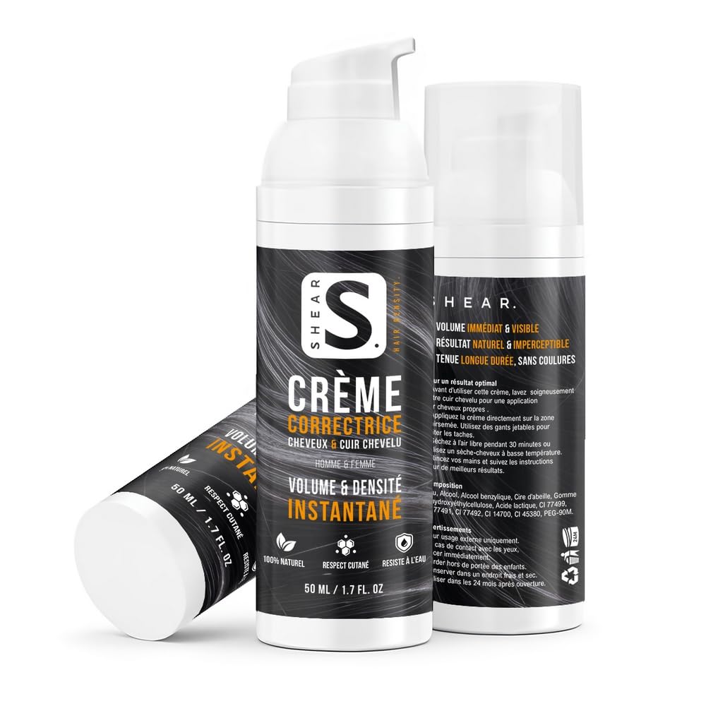 Shear Crème Correcteur de Calvitie 50 ml – Camoufle Capillaire Zones Clairsemées & Raies Visibles – Rendu Naturel, Fini Professionnel