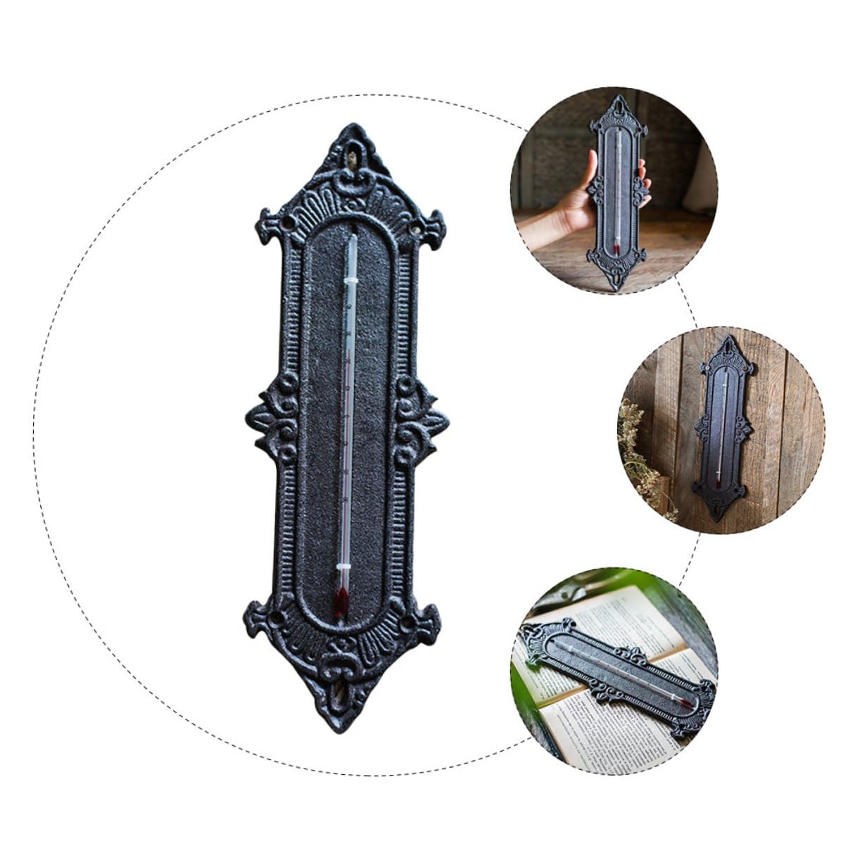 Ciieeo Wandthermometer Klassische Wandmontage für Innenbereich aus Schmiedeeisen Robustes Dekoratives Heimthermometer mit Hygrometer Schwarz für Garten und Wohnraum
